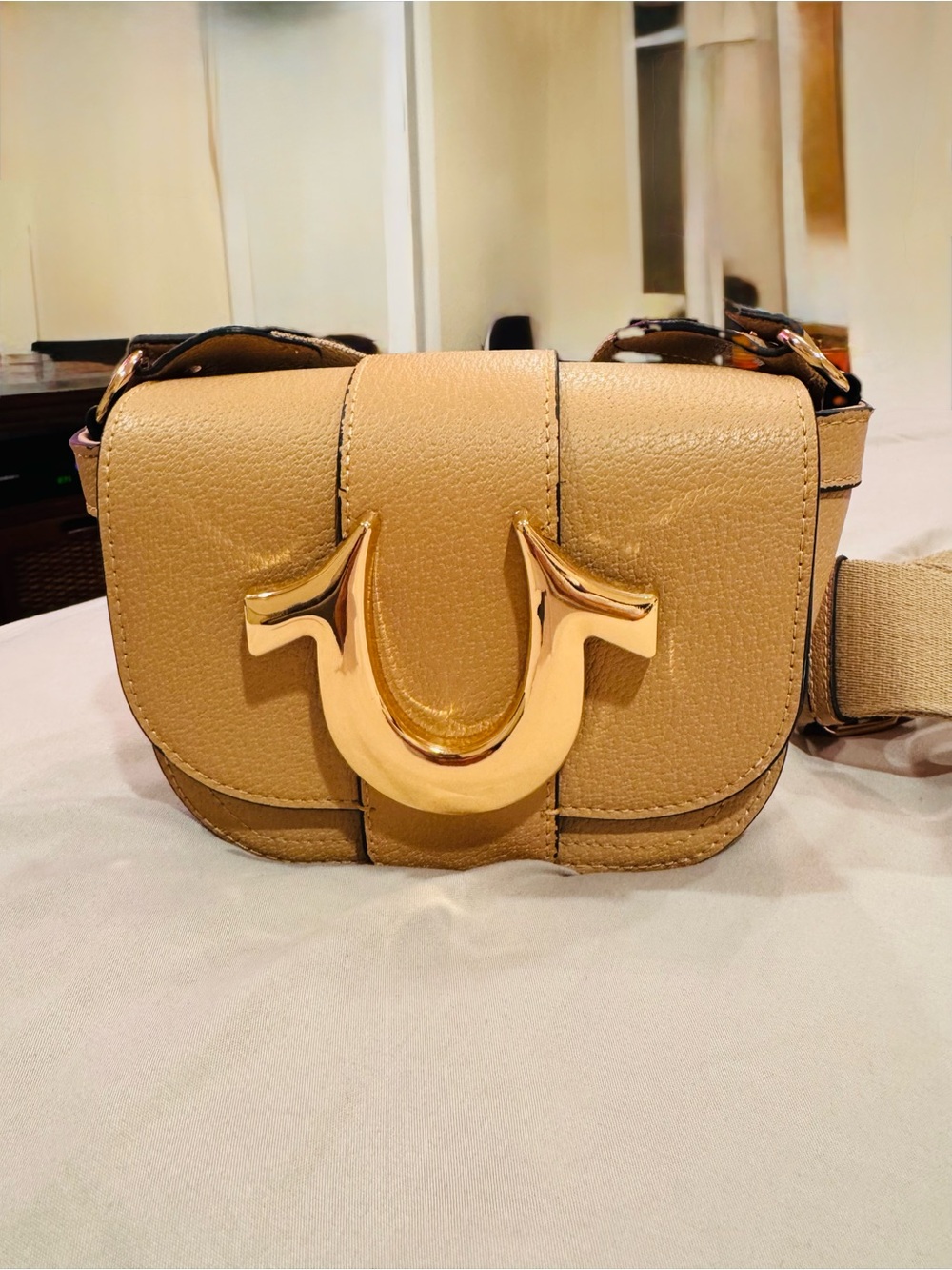 Tan Leather Crossbody Bag with Gold Accent TRUE RELIGION.